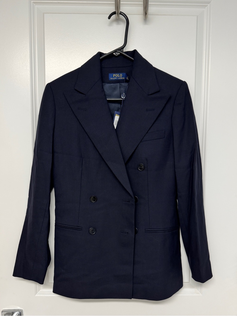 NWT Polo Ralph Lauren Navy Wool Blend Double Breasted Blazer Size 2